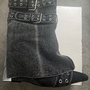 Azalea Wang Demin wedge boots